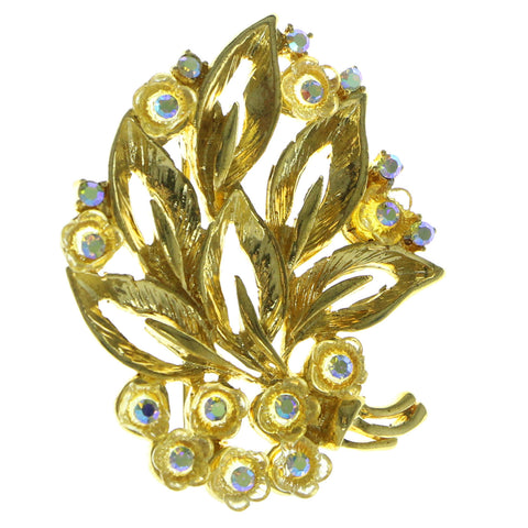 AB Finish Bouquet Brooch-Pin With Crystal Accents Gold-Tone & Multi Colored #LQP344