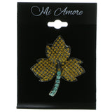 Maple Leaf Brooch-Pin With Crystal Accents Silver-Tone & Yellow Colored #LQP349