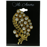 Bouquet Brooch-Pin With Crystal Accents Gold-Tone & White Colored #LQP360