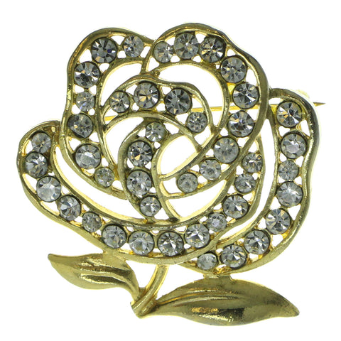 Rose Brooch-Pin With Crystal Accents  Gold-Tone Color #LQP377