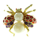 Insect Brooch-Pin With Bead Accents Gold-Tone & Red Colored #LQP397