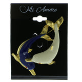 Two Dolphins Brooch-Pin With Crystal Accents Gold-Tone & Blue Colored #LQP406
