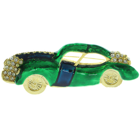 Car Brooch-Pin With Crystal Accents Gold-Tone & Green Colored #LQP407