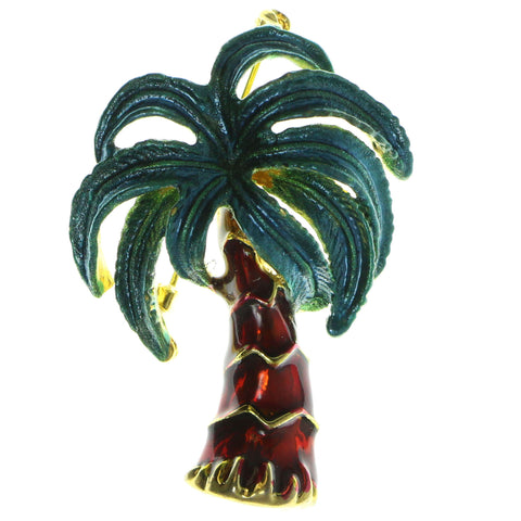 Palm Tree Brooch Pin With Colorful Accents  Gold-Tone Color #LQP40
