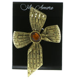 Bow Brooch-Pin With Crystal Accents Gold-Tone & Yellow Colored #LQP433