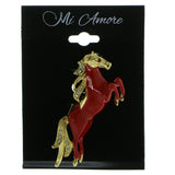 Horse Brooch-Pin With Crystal Accents Gold-Tone & Red Colored #LQP444