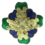 Leaves Brooch-Pin With Crystal Accents Gold-Tone & Blue Colored #LQP446
