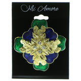 Leaves Brooch-Pin With Crystal Accents Gold-Tone & Blue Colored #LQP446