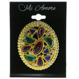 Gold-Tone & Multi Colored Metal Brooch-Pin With Stone Accents #LQP447