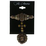Lion Cross Brooch-Pin With Crystal Accents Brown & Yellow Colored #LQP474