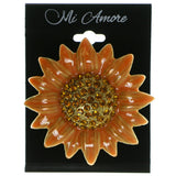 Flower Brooch Pin With Crystal Accents Gold-Tone & Orange Colored #LQP47