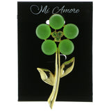 Flower Brooch Pin With Crystal Accents Gold-Tone & Green Colored #LQP48