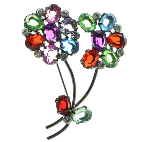 Flowers Brooch-Pin With Crystal Accents Gray & Multi Colored #LQP526