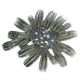 Flower Brooch Pin With Crystal Accents Silver-Tone & Blue Colored #LQP52