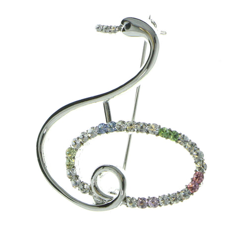 Swan Brooch-Pin With Crystal Accents Silver-Tone & Multi Colored #LQP574