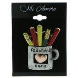 Mug Teacher Pencils Brooch-Pin Silver-Tone & Multi Colored #LQP626