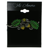 Acorns Brooch-Pin Silver-Tone & Green Colored #LQP640