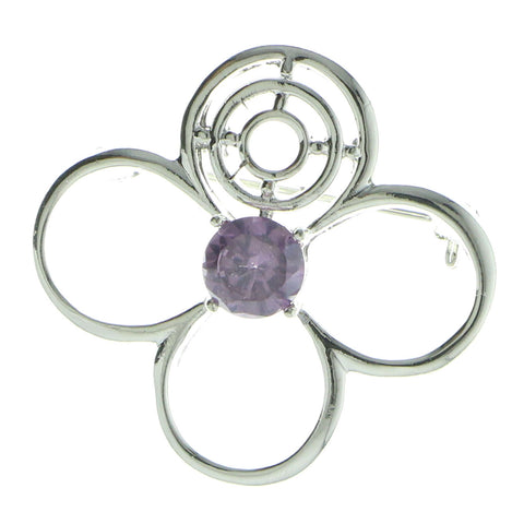 Silver-Tone & Purple Colored Metal Brooch-Pin With Crystal Accents #LQP650