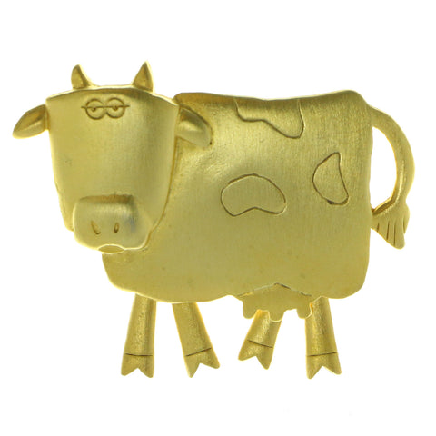 Cow Moveable Brooch-Pin Gold-Tone Color  #LQP670