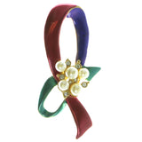 Gold-Tone & Multi Colored Metal Brooch Pin With Crystal Accents #LQP70