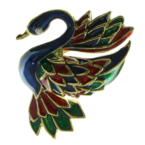 Swan Brooch-Pin Gold-Tone & Multi Colored #LQP725