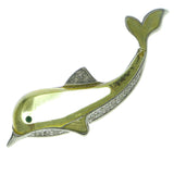 Dolphins Brooch-Pin With Crystal Accents Silver-Tone & Green Colored #LQP808