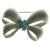 Bow Brooch Pin With Crystal Accents Silver & Blue Colored #LQP89