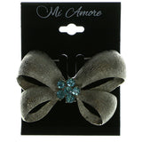Bow Brooch Pin With Crystal Accents Silver & Blue Colored #LQP89