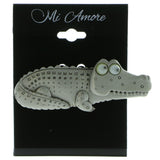Crocodile Brooch-Pin Silver-Tone Color  #LQP950