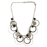 Adjustable Length Statement-Necklace Black & Silver-Tone Colored #3275