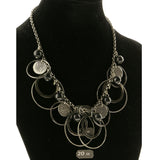 Adjustable Length Statement-Necklace Black & Silver-Tone Colored #3275