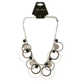 Adjustable Length Statement-Necklace Black & Silver-Tone Colored #3275