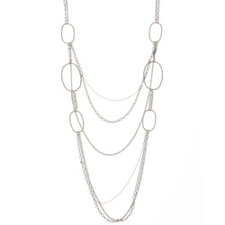 Adjustable Length Layered-Necklace Silver-Tone & Black Colored #3273