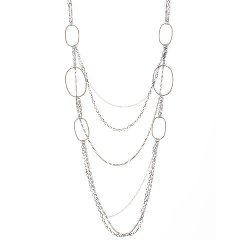 Adjustable Length Layered-Necklace Silver-Tone & Black Colored #3273