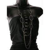 Adjustable Length Layered-Necklace Silver-Tone & Black Colored #3273