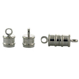 Ridged Silverplated 6mm Loop End Barrel Magnetic Clasp Set Of 10 MC20