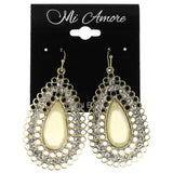 Faceted Dangle-Earrings With Crystal Accents Gold-Tone & White Colored #MQE011