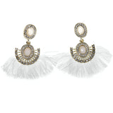 Faceted Drop-Dangle-Earrings With Crystal Accents Gold-Tone & White Colored #MQE016