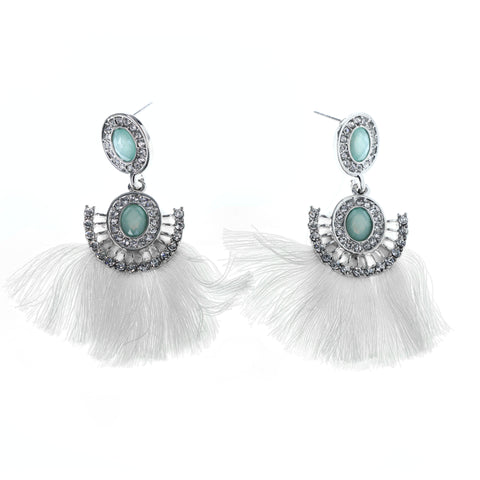 Faceted Drop-Dangle-Earrings With Crystal Accents Silver-Tone & Blue Colored #MQE017