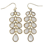 Faceted Teardrop Dangle-Earrings With Crystal Accents White & Gold-Tone Colored #MQE022