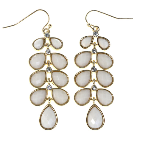 Faceted Teardrop Dangle-Earrings With Crystal Accents White & Gold-Tone Colored #MQE022