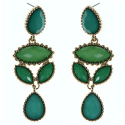 Faceted Teardrop Drop-Dangle-Earrings With Bead Accents Green & Gold-Tone Colored #MQE031