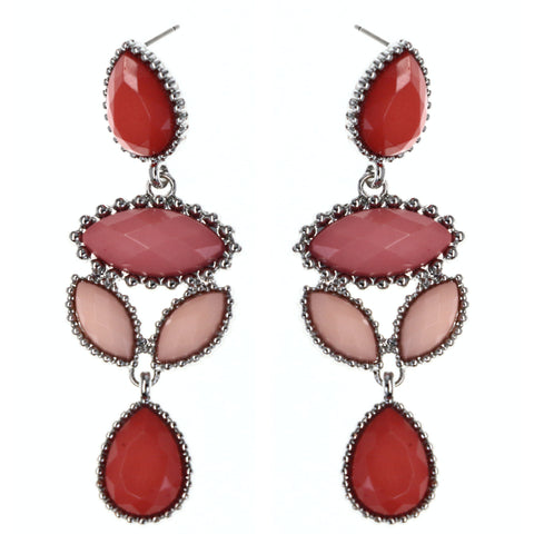 Faceted Teardrop Drop-Dangle-Earrings With Bead Accents Pink & Silver-Tone Colored #MQE032