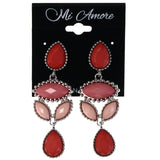Faceted Teardrop Drop-Dangle-Earrings With Bead Accents Pink & Silver-Tone Colored #MQE032