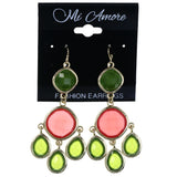 Faceted Dangle-Earrings With Bead Accents Green & Pink Colored #MQE03