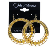 Yellow & Gold-Tone Colored Metal Dangle-Earrings With Bead Accents #MQE044