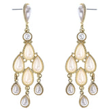 White & Gold-Tone Colored Metal Drop-Dangle-Earrings With Bead Accents #MQE048