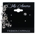 Butterfly Flower Clip-On Ear Cuff Stud-Earrings With Crystal Accents Silver-Tone Color #MQE053
