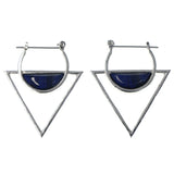 Silver-Tone & Blue Colored Metal Hoop-Earrings With Stone Accents #MQE060