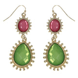 Faceted Dangle-Earrings With Bead Accents Green & Pink Colored #MQE073